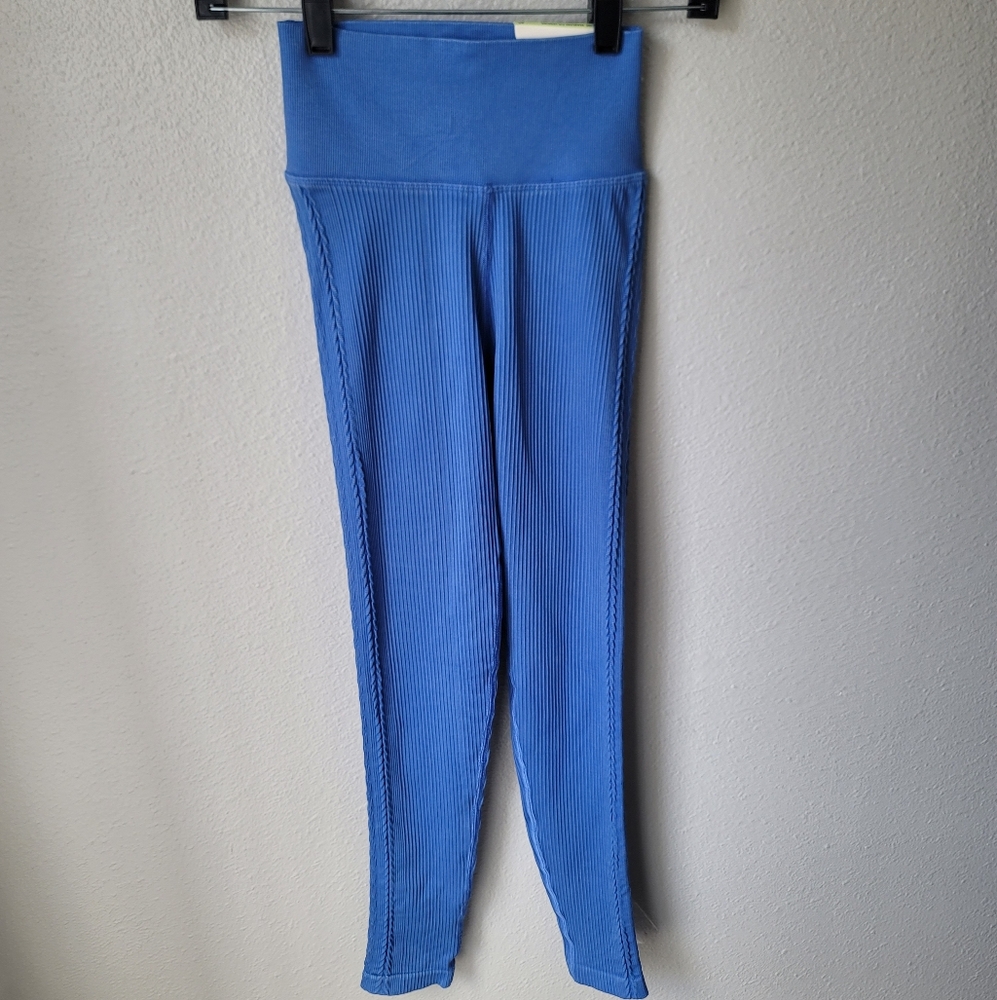 Aerie OFFLINE Seamless 7/8 Ribbed Side Braided Leggings Size XSmall In Blue NWT